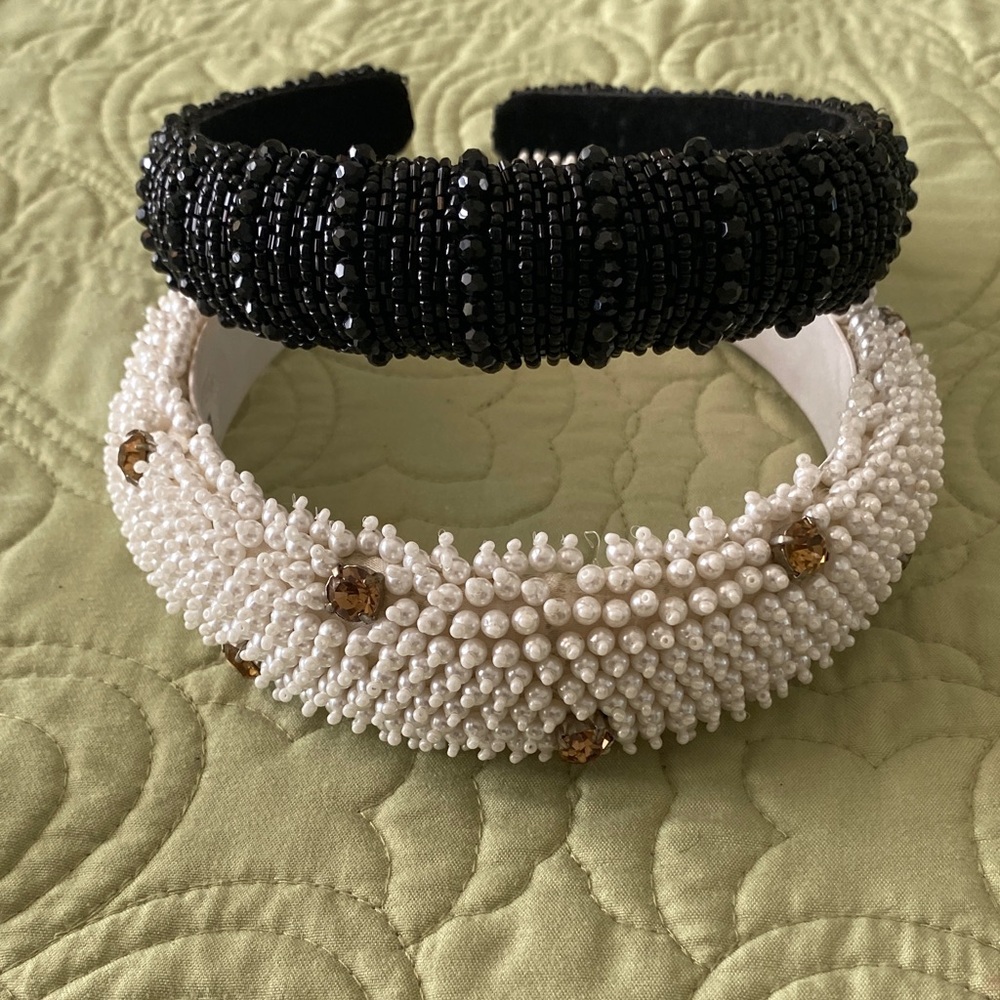 2 new Elegant Black and White Beaded Headbands